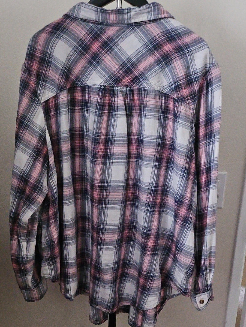dressbarn Pink and Navy Plaid Button-Up Shirt - Picture 3 of 4